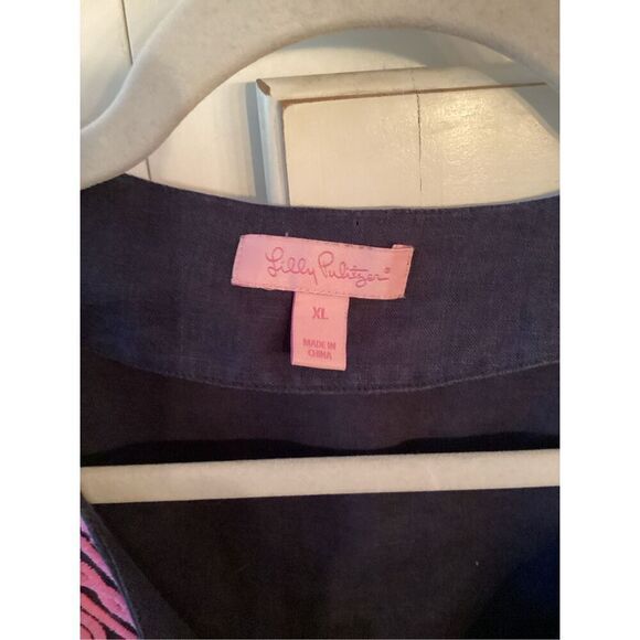 Lilly Pulitzer Amelia Island Top Sz XL 100% Linen Embroidered Blue Pink - Picture 4 of 11